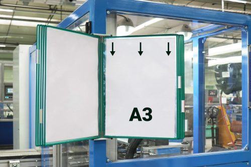 Wall mounted holder A3 steel + 10 green display boards